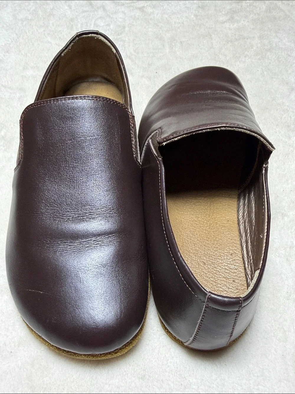 Men's Minimalist barefoot Dark Brown Slip-On Leather Loafers 40